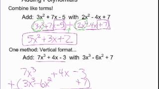 Video37 alg1 St 11 L 1 add subtract polynomials