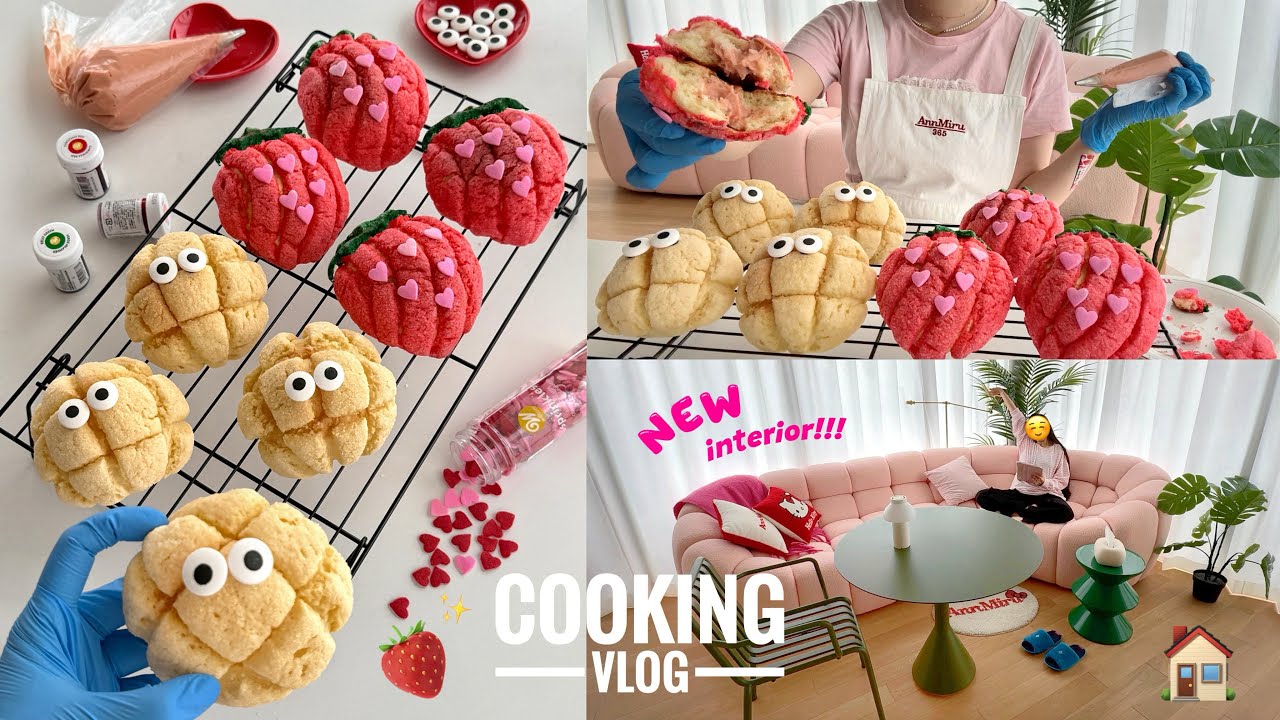 専門外のパン作りにどﾊﾏり🍞家の垢抜けと趣味に忙しい1人暮らしﾊﾟﾃｨｼｴの日常👩🏻‍🍳メロンパンといちごメロンパン⁈🍓🍈【VLOG】