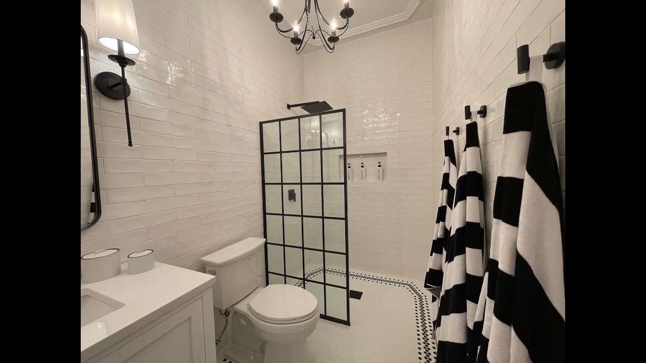 Pool House Bathroom Reveal Black and White for a Timeless Look YouTube