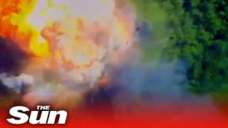 Huge explosion erupts as Ukrainian troops blow up Russian self-propelled Howitzer
