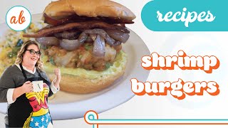 Chili Shrimp Burgers with Grilled Onion and Avocado Mayo