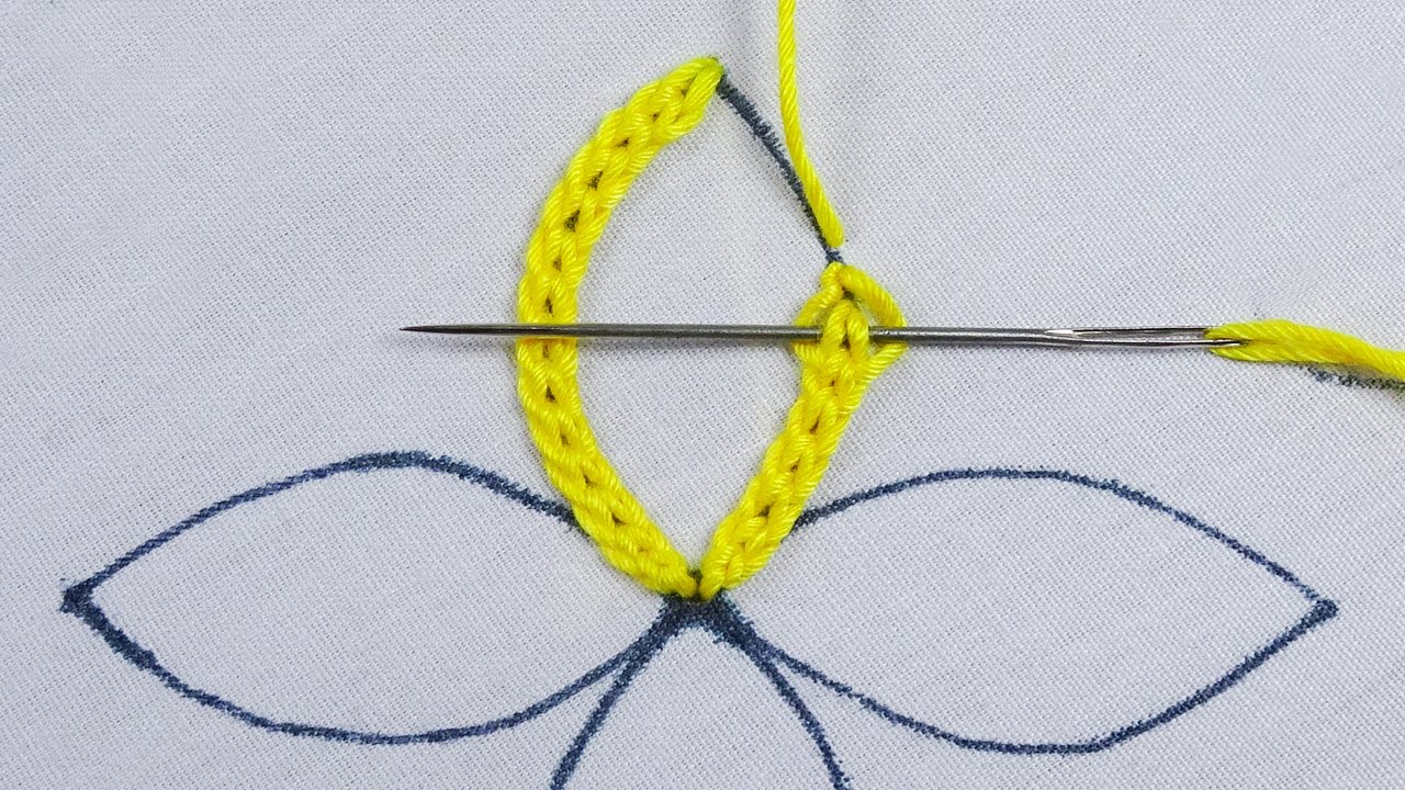 Hand embroidery quilted heavy chain stitch variation flower design for