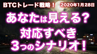 【仮想通貨】ビットコイン価格予想：1/28(火)無念！ショート約２％で損切！ここから見るべき３つのシナリオの話！【BTCトレード毎日更新】