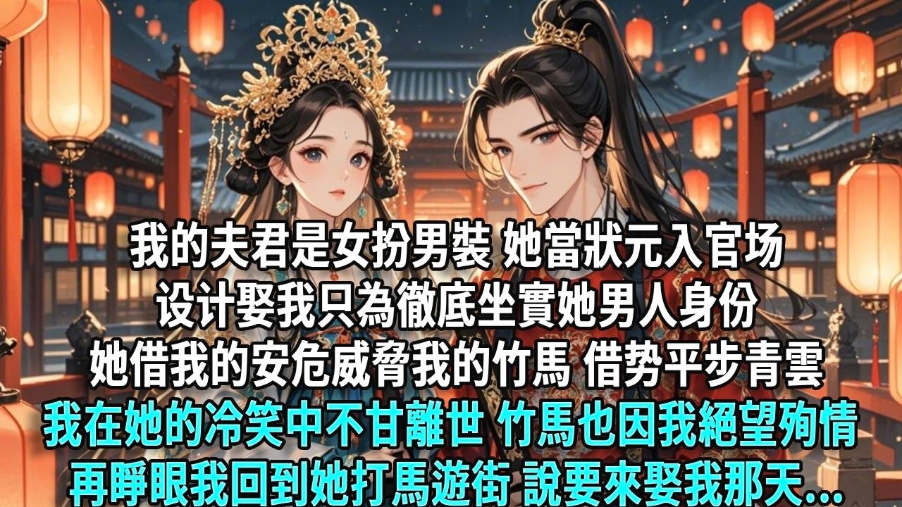 婚後兩年，我才知夫君是女扮男裝。她當狀元入官场，娶我只為徹底坐實她男人身份。她借我的安危威脅我的竹馬，平步青雲。我在她的冷笑中不甘離世，竹馬也因我的死絕望殉情。再睜眼，我回到了她打馬遊街，說要來娶我的