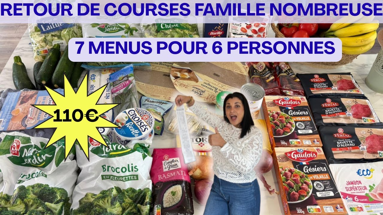 COURSES ECONOMIQUE | 7 MENUS POUR 6 PERSONNES | IDEE REPAS FAMILLE NOMBREUSE | PETIT BUDGET |