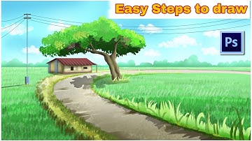 Step By Step Tutorial To Draw Village Background With Field Scenery For 2D Animation in Photoshop