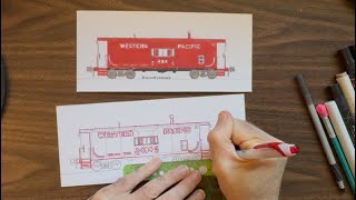 Western Pacific Caboose 484 How To Draw A Train Andy Fletcher Episode 19 Part 4 Trimming Lettering
