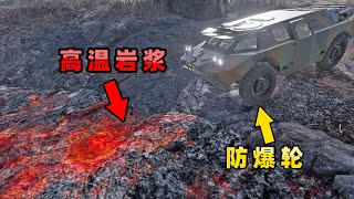 【小贝】当空投车碰到岩浆，会爆胎吗？防爆轮vs高温岩浆