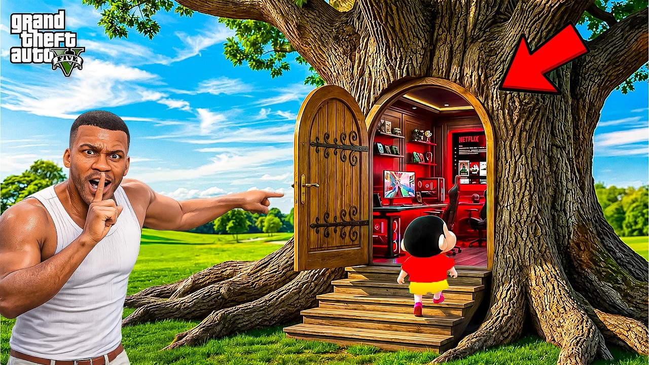 Franklin Found Shinchan and Chop's Hidden Secret Base Inside a Giant Tree! | GTA 5 Telugu Gameplay