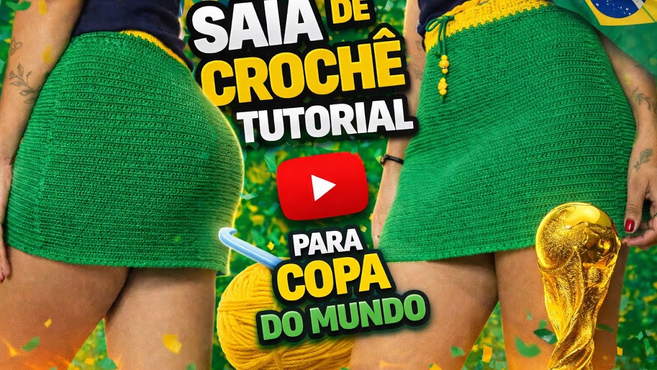 Saia de crochê inspiração COPA DO MUNDO fácil e rápido 