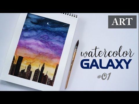 ART#04 | Watercolor galaxy speed painting | Vẽ tranh thành phố và bầu trời galaxy