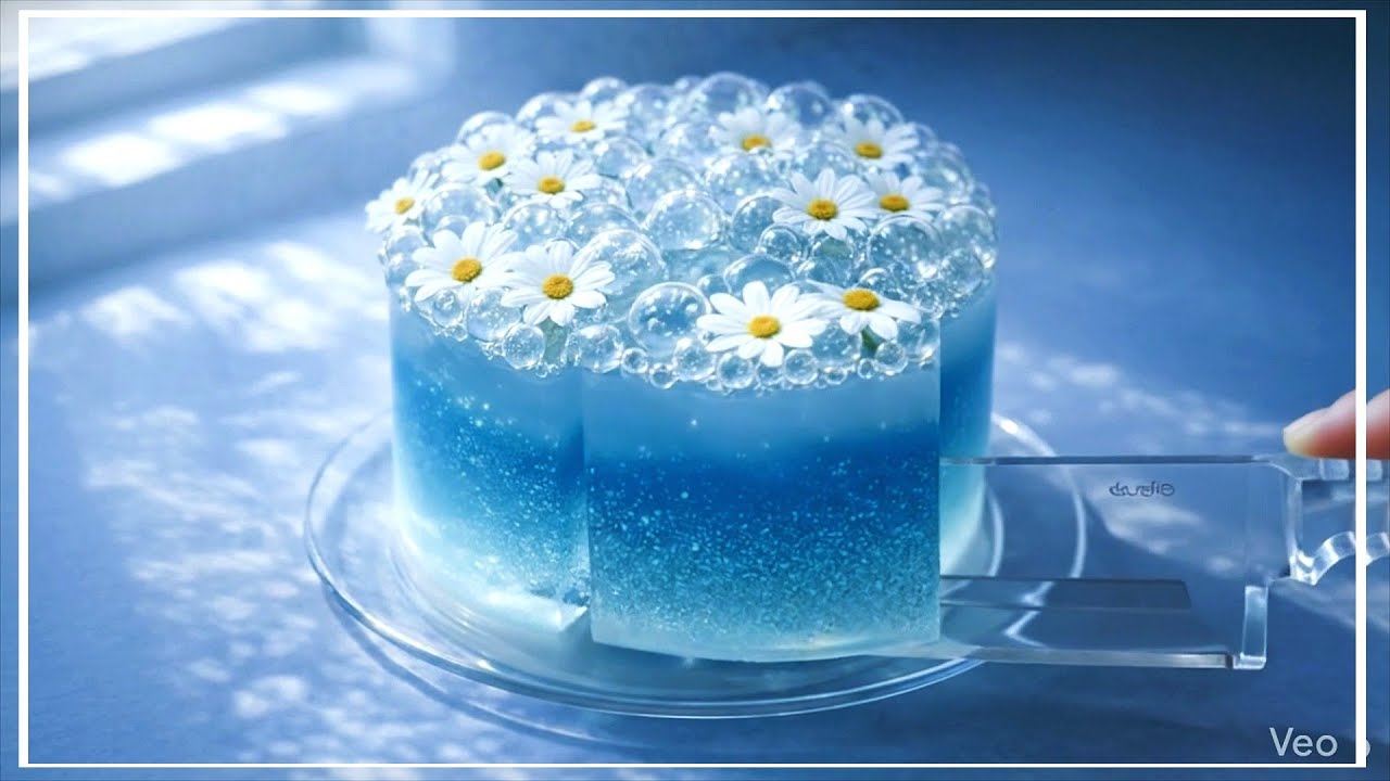 ASMR / 透明の青いガラスケーキをカットする / Cutting a Transparent Blue Glass Cake