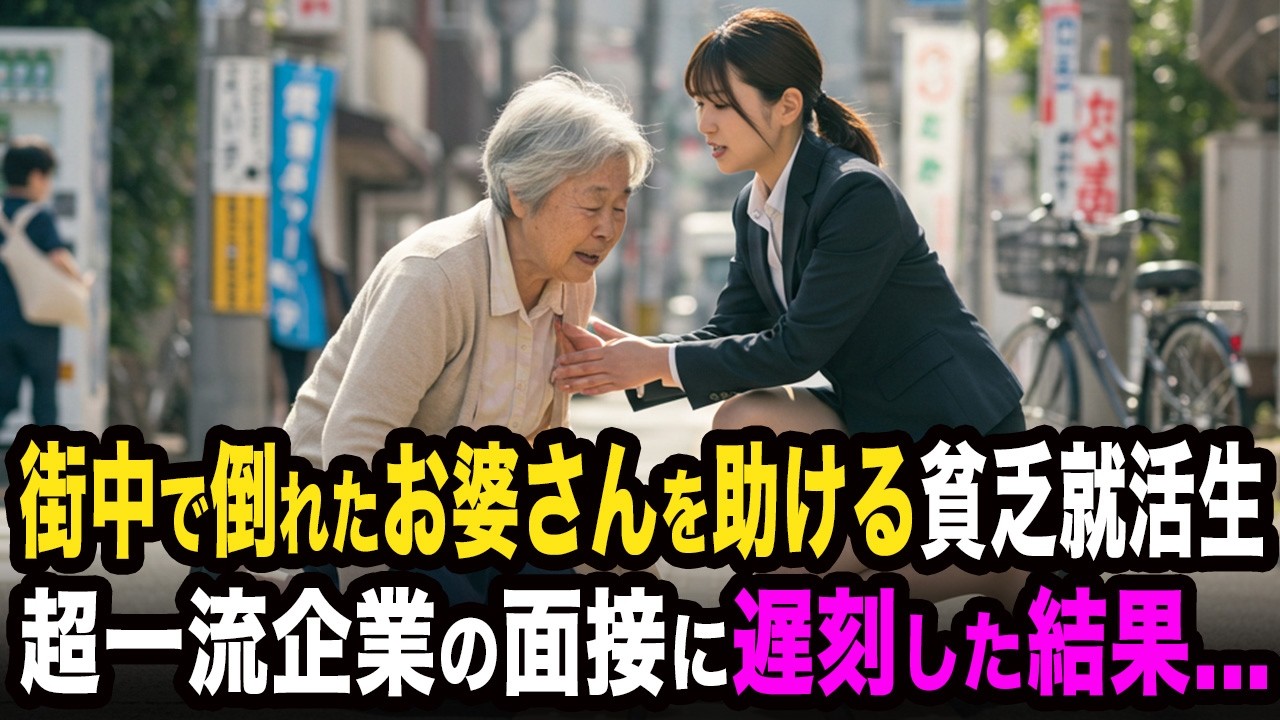 道端で倒れたお婆さんを助ける貧乏な就活生。超一流企業の面接に遅刻してしまった結果...