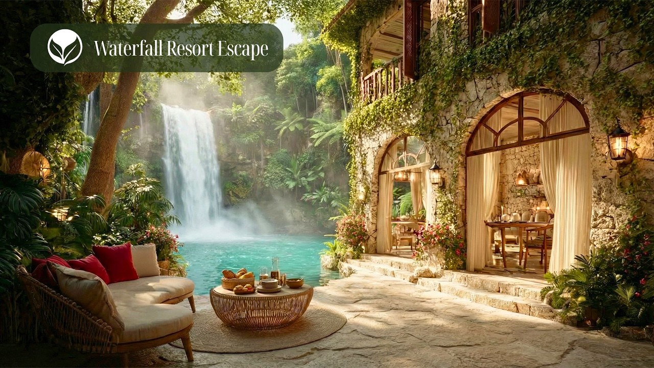Tropical Waterfall Oasis | Refreshing Nature Ambience for Study and Focus