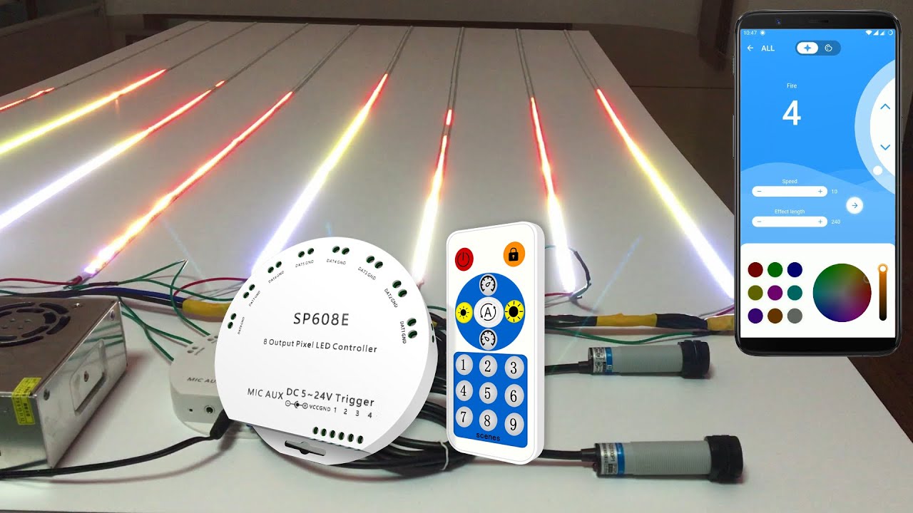 SP608E 8 outputs BT & RF LED controller with 4 adjustable triggers for