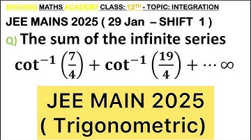 Q) The sum of the infinite series cot^(−1) (7/4)+cot^(−1) (19/4)+cot^(−1) (39/4)+cot^(−1) (67/4)+……
