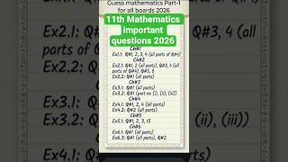 11th Math Important questions 2026 guess for all boards