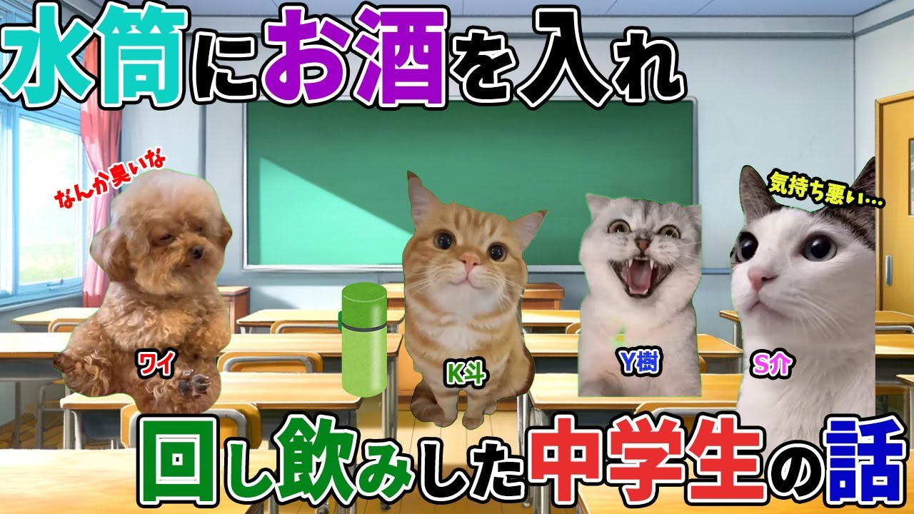 【ほぼ実話】水筒にお酒を入れ回し飲みした中学生の話【猫ミーム】【猫マニ】