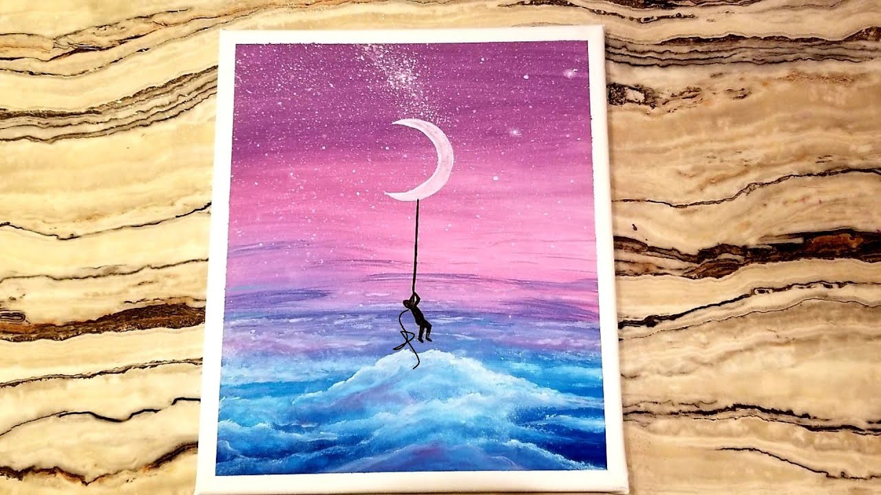 Climbing The Moon - Acrylic Painting Viral ART - YouTube