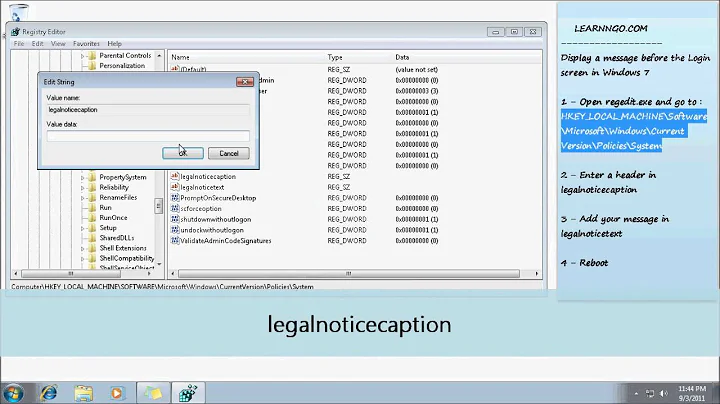 Display a message before Login screen in Windows 7 - LearnNGo.com