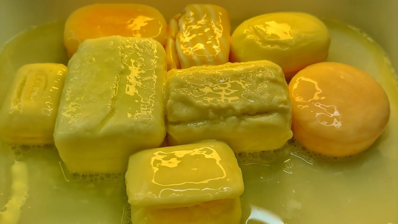 ASMR 💛 Yellow Soaps Set 💛 Soaked Soap || АСМР Большой Желтый Сет 💛 Мыление и Размокшее Мыло 