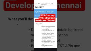 TVS Company Hiring PYTHON Backend Developers Chennai
