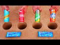 Experiment! Sprite, Coca Cola, Schweppes, Fanta vs Mentos in Different Holes Underground