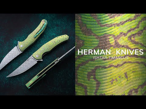 FOLDING KNIFE FOLDER ISHTAR  DAMASTEEL TIMASCUS FULL DRESS HERMAN KNIVES