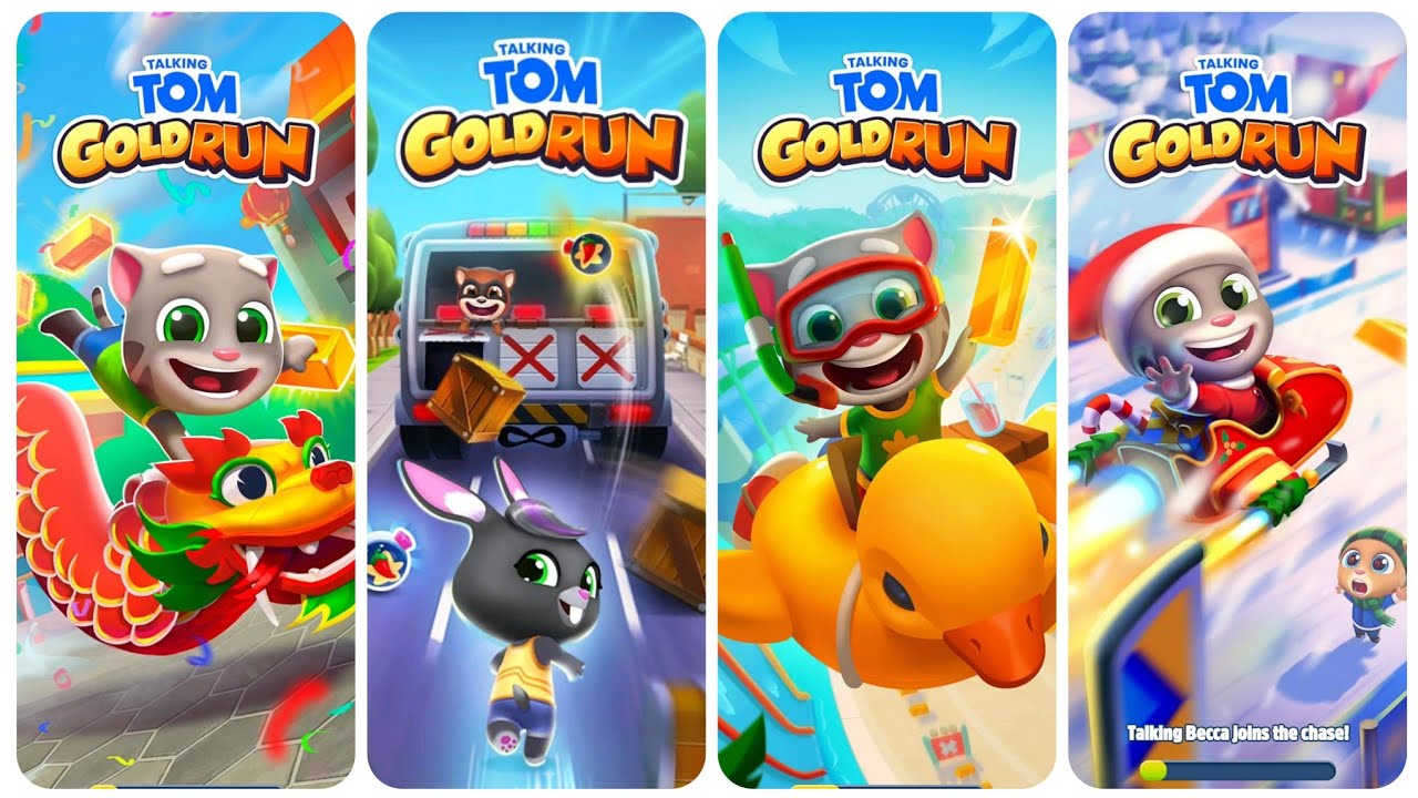 Talking Tom Gold Run Wild West Update vs China Update vs Water Park Update vs Christmas Update