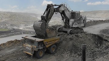 Top View Action: Liebherr R9350 Excavator Loading from Above the Komatsu HD785 & CAT 777D
