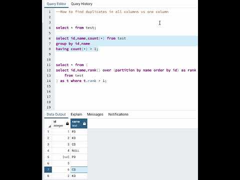 Find duplicates in one column vs entire row data in sql.#postgresql #sqlserver #sqlquery