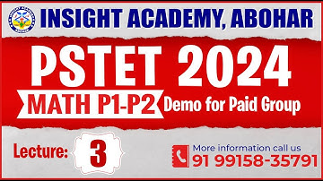 PSTET 2024 Math | Demo Lecture 3 | For Paid Group | PSTET Maths Paper 1 & Paper 2 | By Bharat Sir