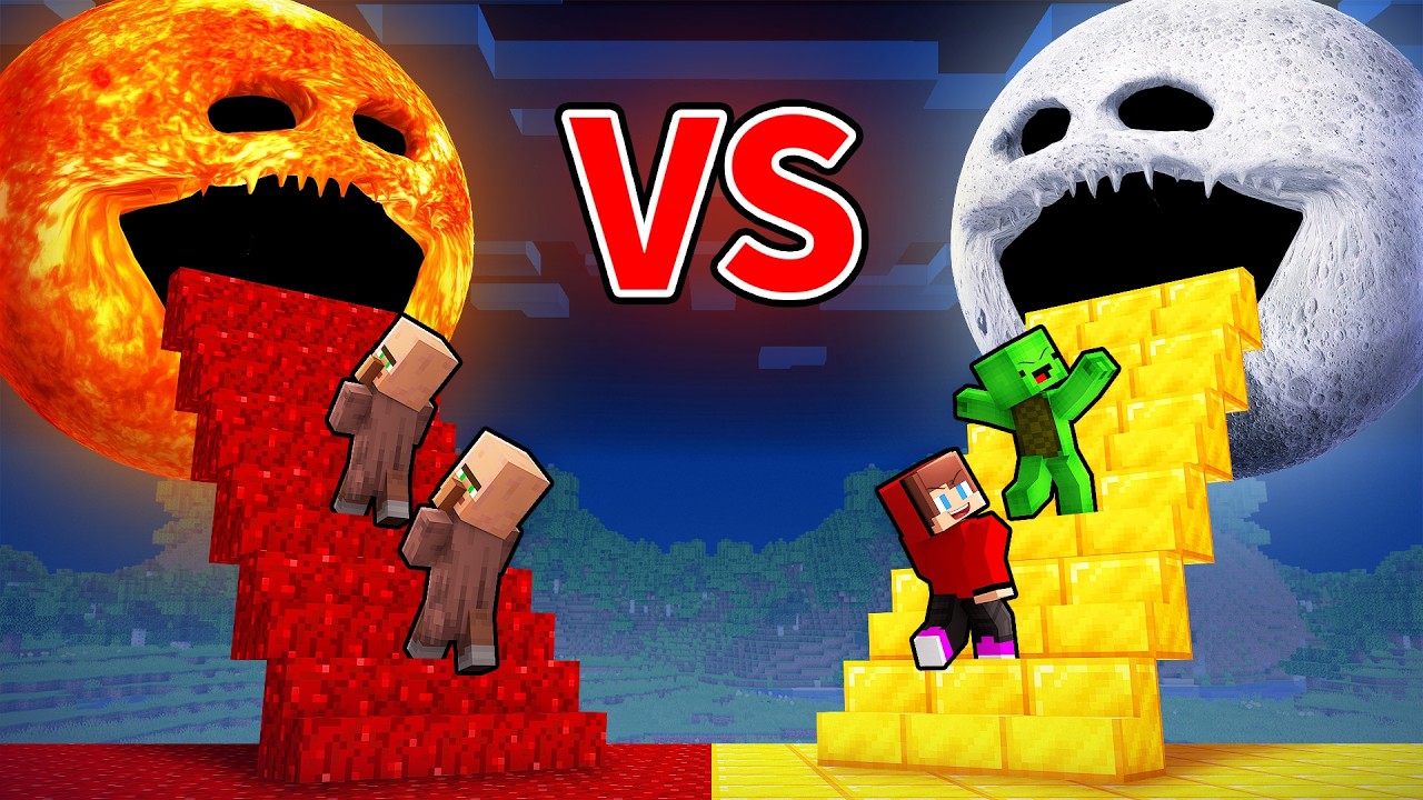 Villagers SUN vs JJ & Mikey MOON WAKES UP Longest Stairs Battle in Minecraft (Maizen)