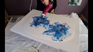 385 Wow 24×36 Gorgeous bloom technique~ My biggest yet! Acrylicpour fluidpour bloom abstract 