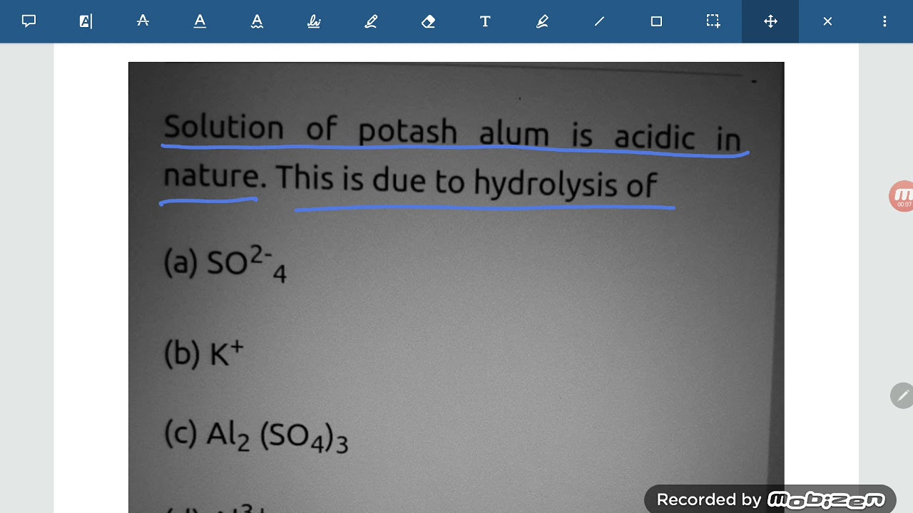 aqueous solution of Potash alum is acidic due to hydrolysis of YouTube