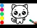 Little cat drawing painting coloring for kids  toddlers  lets draw paint animals