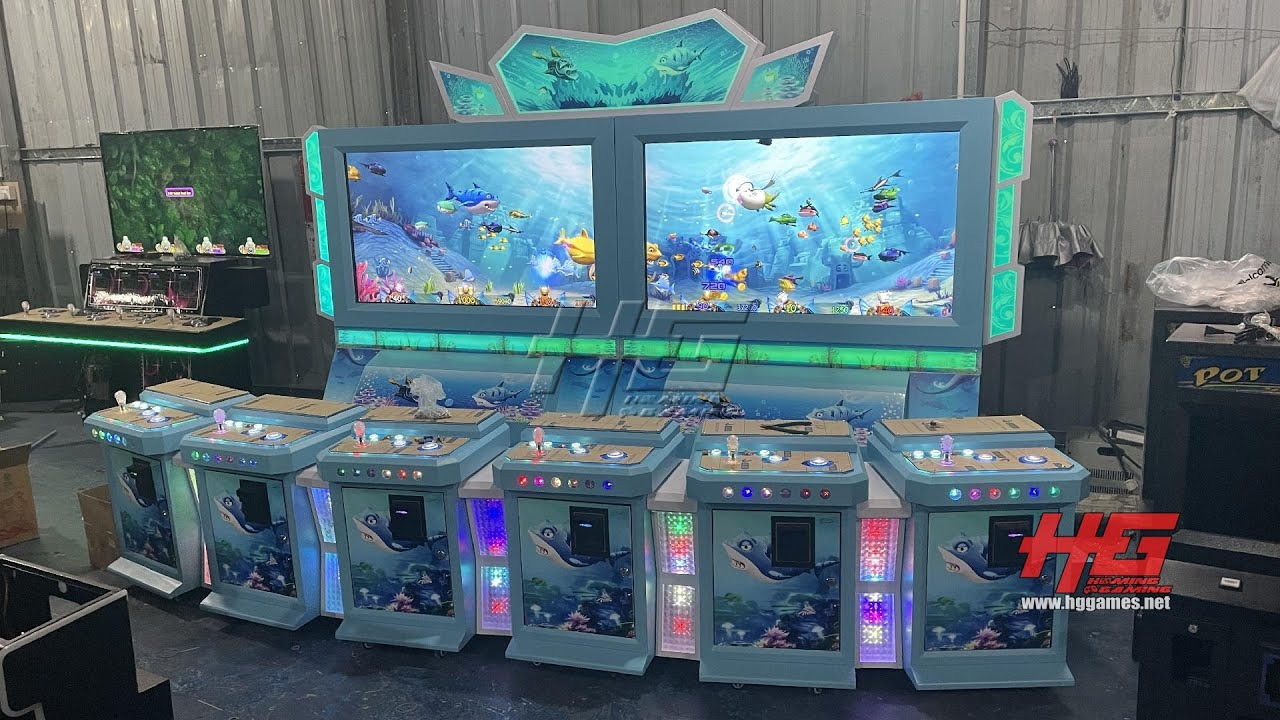 Latest Style 6 Players Stand Up Fish Table With Double 55 Inch Screen ...