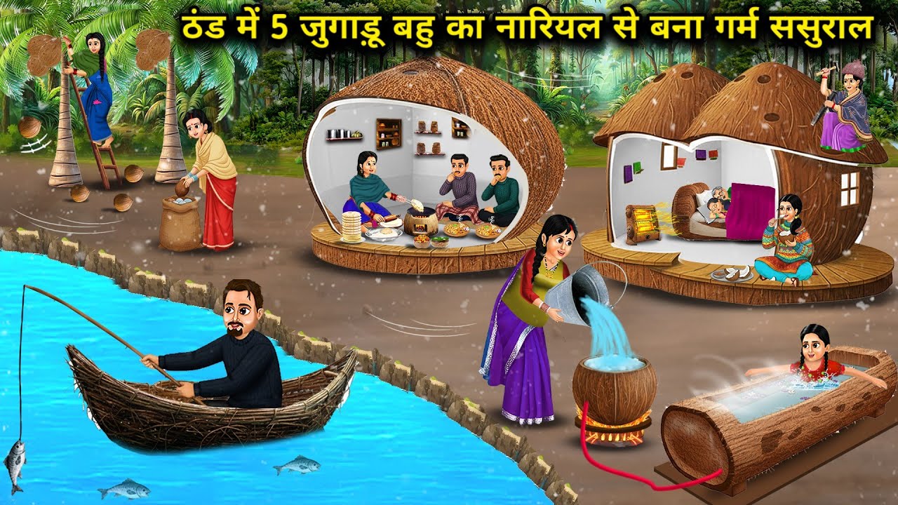 ठंड में 5 जुगाड़ू बहु का नारियल से बना गर्म ससुराल। Cartoon videos। Hindi Stories ke diwane ।