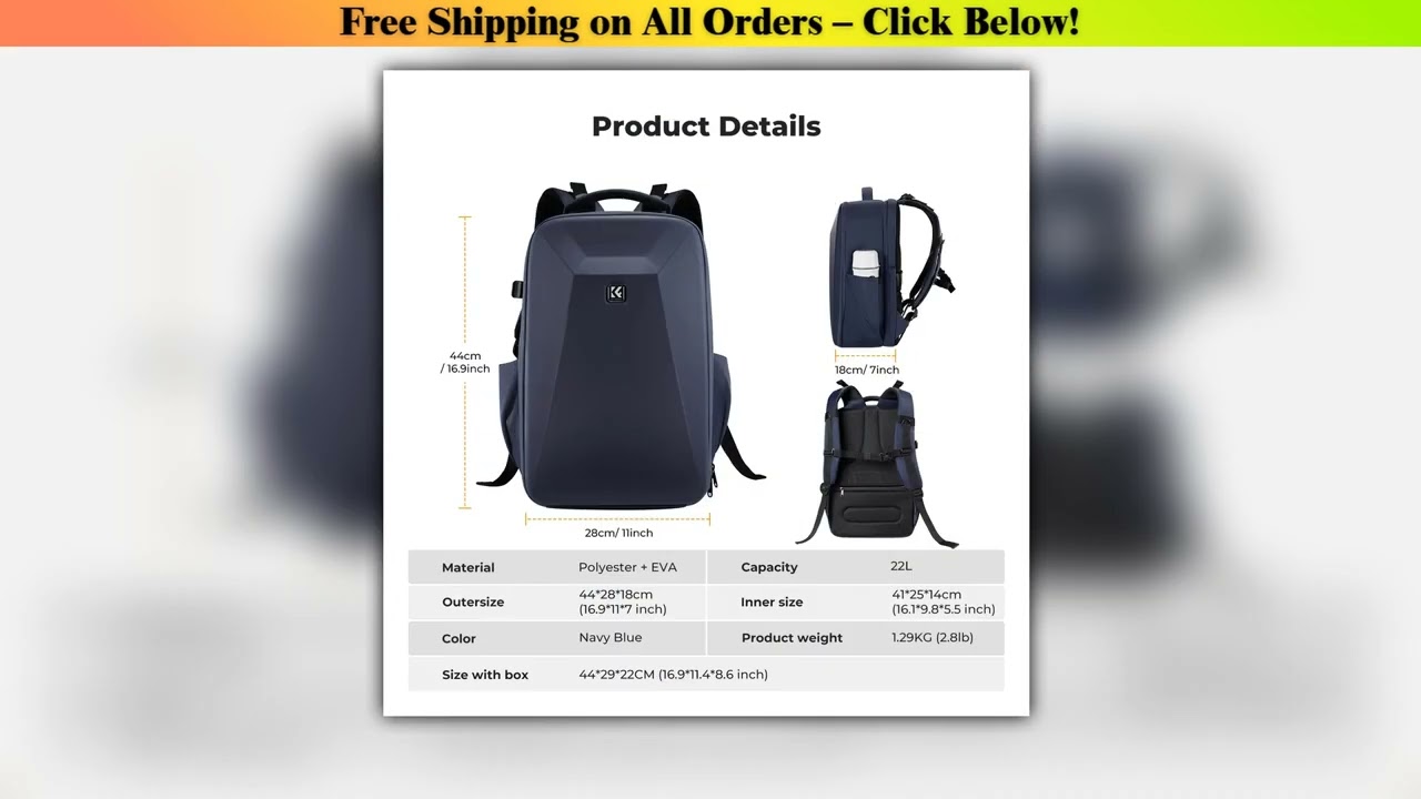 K&F Concept 22L Large Capacity Camera Bag Travel Photography Hard Shell Waterproof Camera Backpack