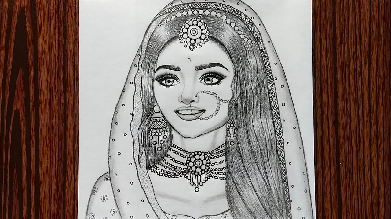 How to draw a Beautiful Traditional bride very easy Girl drawing Pencil Sketch YouTube