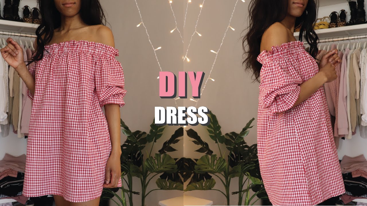 DIY OFF THE SHOULDER DRESS / How To Make A Dress With Sewing Pattern ...