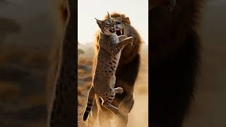 Lion vs Lynx: Courage of the Small! #LionVsLynx #WildlifeEncounter #AnimalBravery