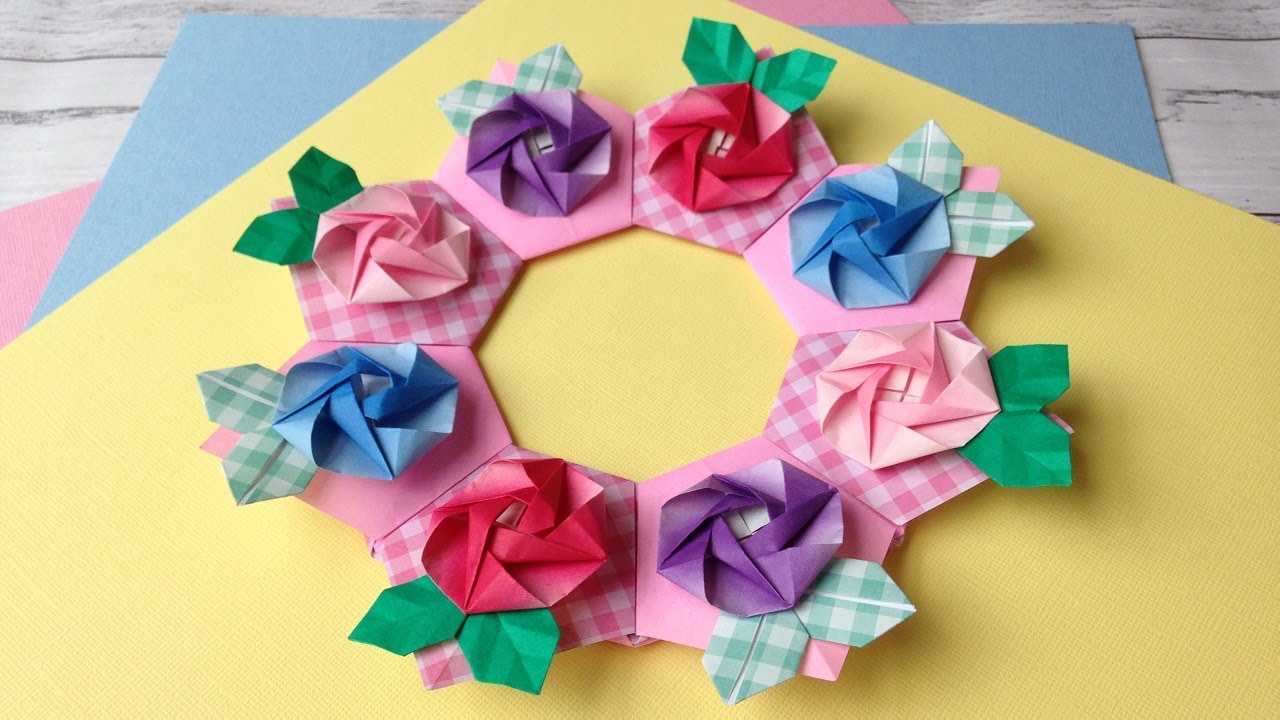 折り紙 バラの花 リース 折り方 Origami Rose Flower Wreath Tutorial Niceno1 Youtube