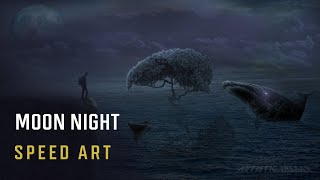 Moon Night Shark Matte Painting | Photoshop Speed Art