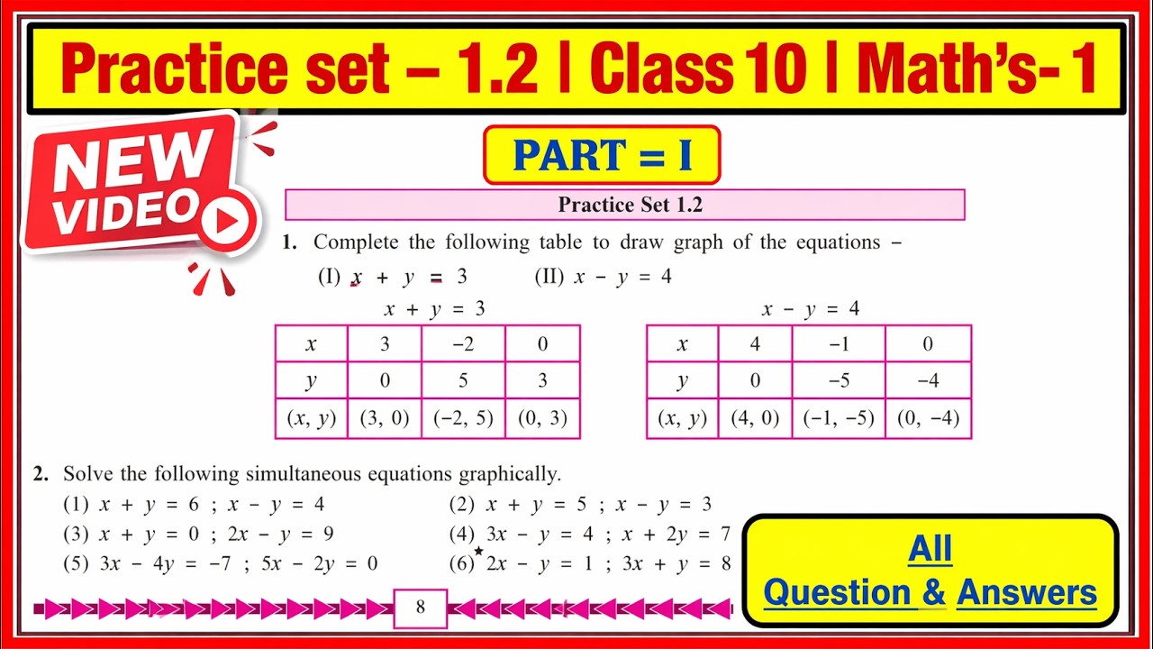 Practice Set 1.2 class 10 math's 1 | Chapter 1 Linear equations in two ...