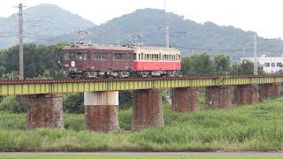 土器川橋梁を渡る琴電レトロ電車300号＋23号　2016.7.17撮影