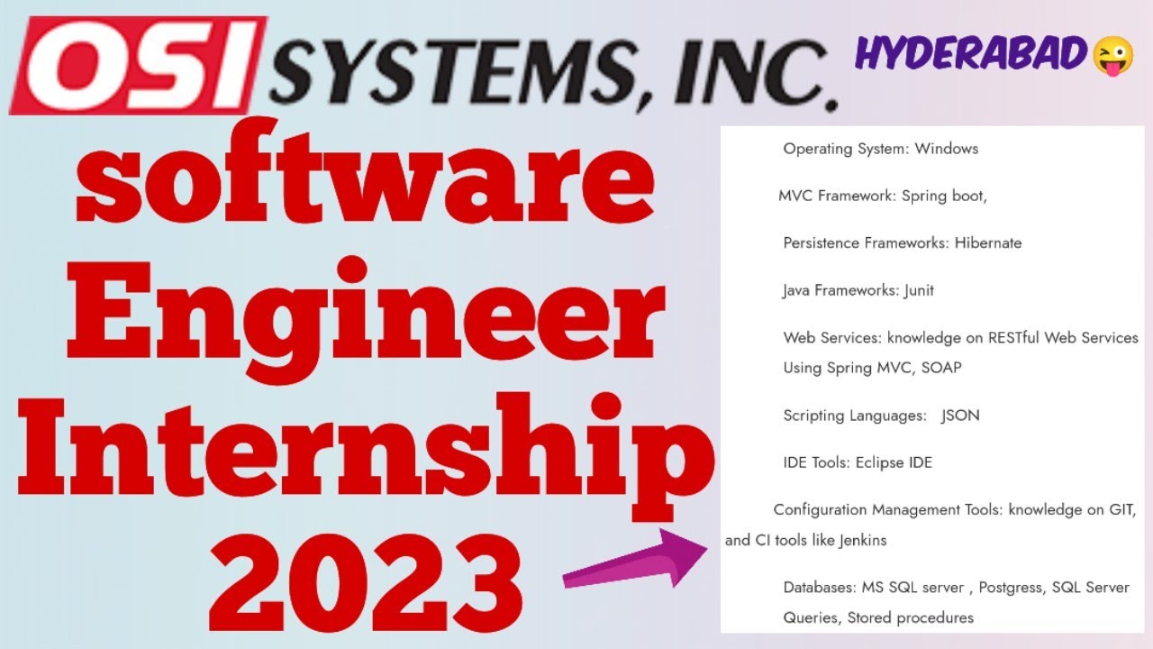 software Engineer internship 2023 at OSI System || Jobs in Hyderabad ...