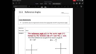 Algebra II - 11.6 Reference Angles