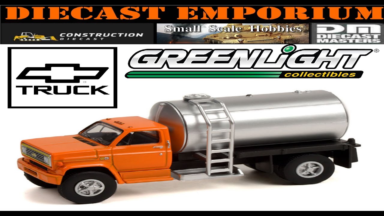 Camion Chevrolet C-60 Fertiliseur 1982 - Modèle Réduit Diecast 1/64 Greenlight - Cabine Orange, Réservoir Argenté