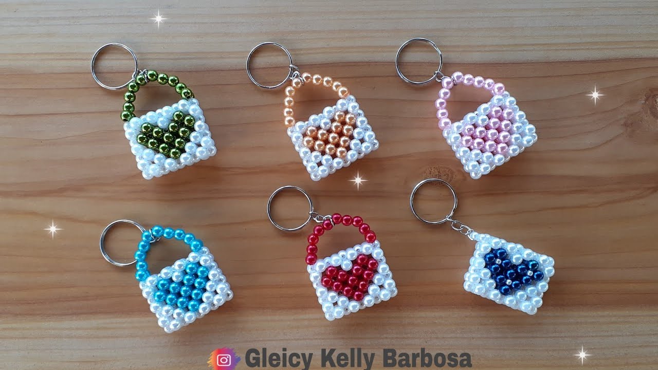 Chaveiros de pérolas fácil➖ Bolsinhas-coração_Gleicy Kelly Barbosa
